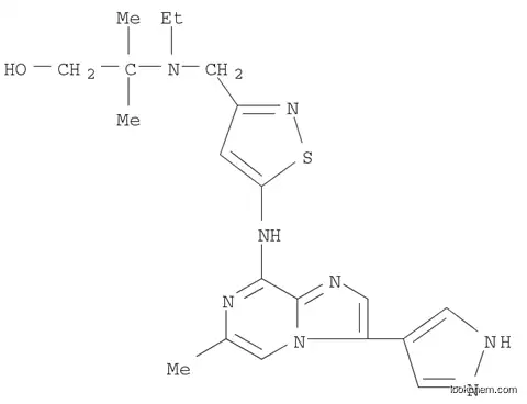 Molecular Structure of 1094069-99-4 (1-Propanol, 2-[ethyl[[5-[[6-methyl-3-(1H-pyrazol-4-yl)imidazo[1,2-a]pyrazin-8-yl]amino]-3-isothiazolyl]methyl]amino]-2-methyl-)